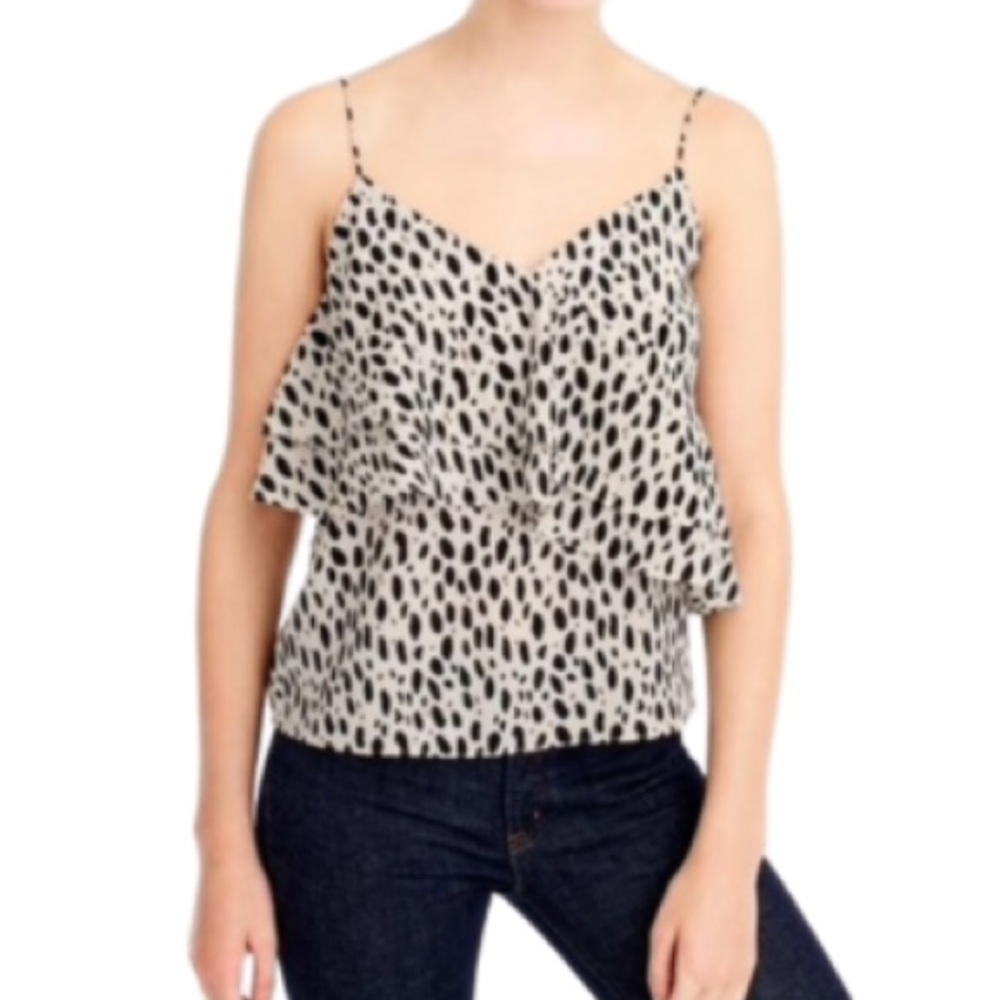 J. CREW Silk Ruffle Cami Leopard Print